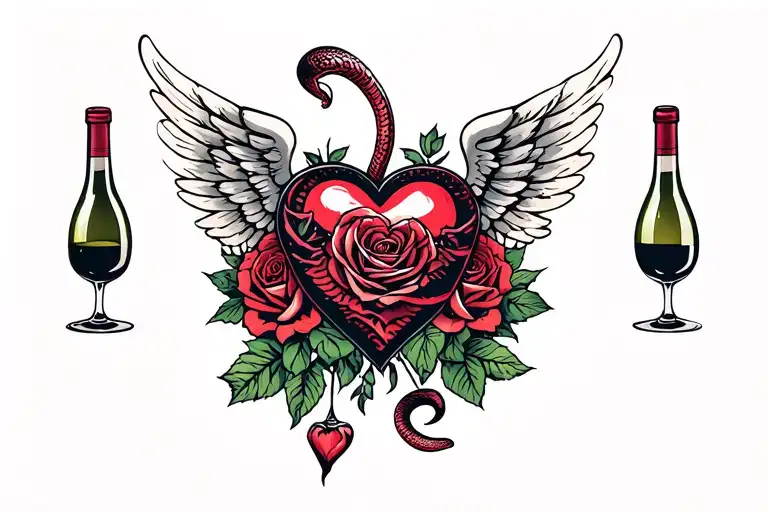 Nails Heart Snake Ribbon Wines Roses Wings