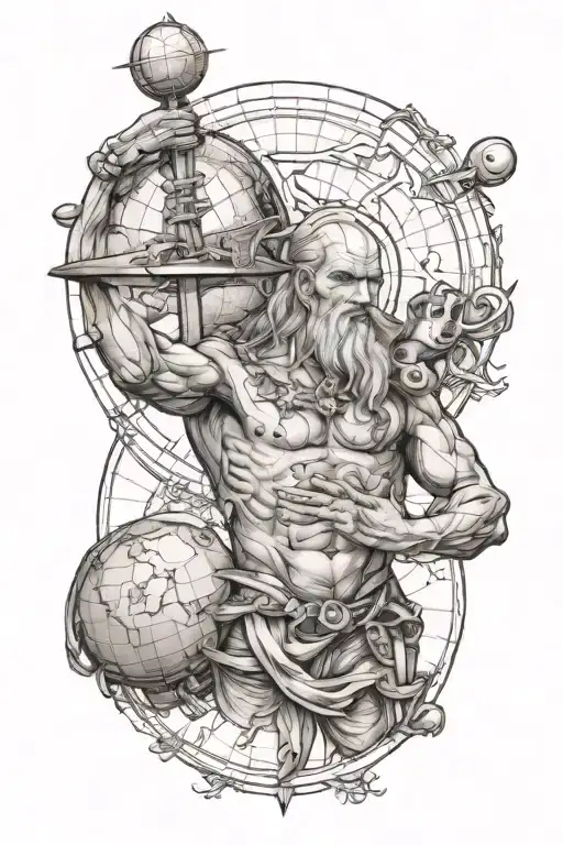 Atlas Holding World Mixed With Davinci Style Tattoo Sketch