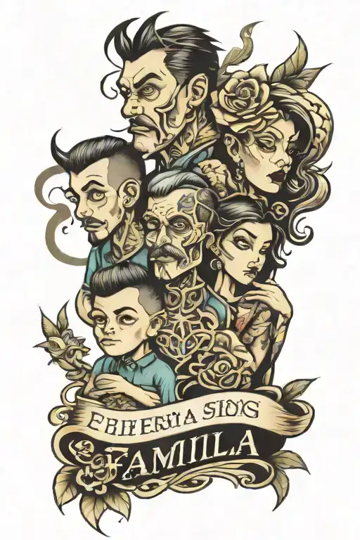Familia Design Tattoo With Father Mother And Two Sons