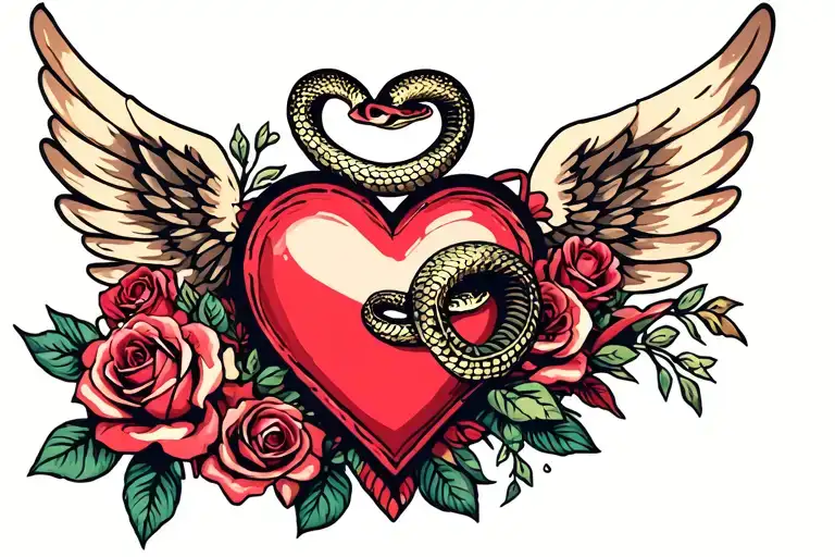 Nails Heart Snake Ribbon Vines Roses Wings