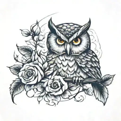 Owl And Roses