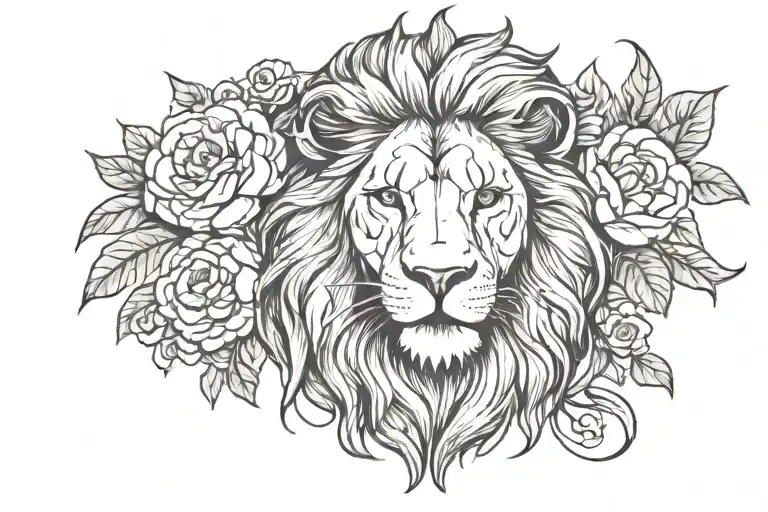 Lion And Flowers