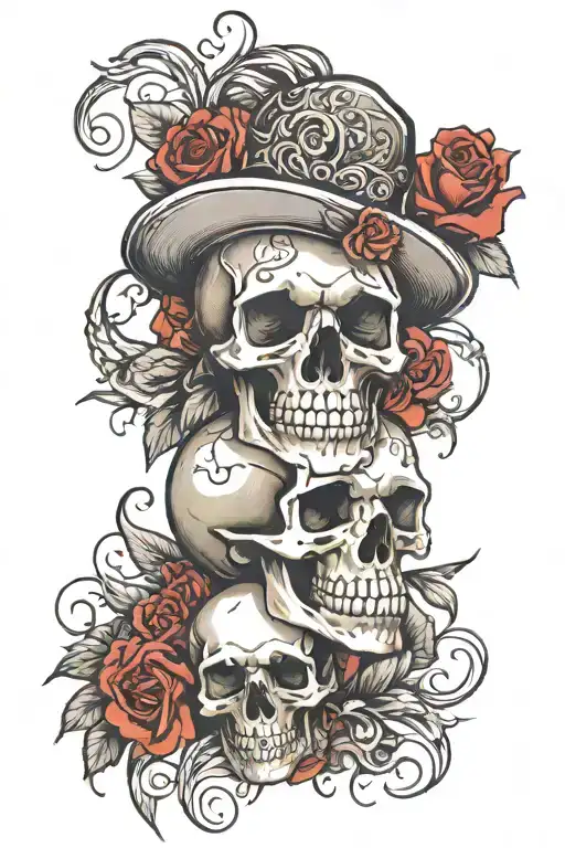 Skull With Sombero And Roses
