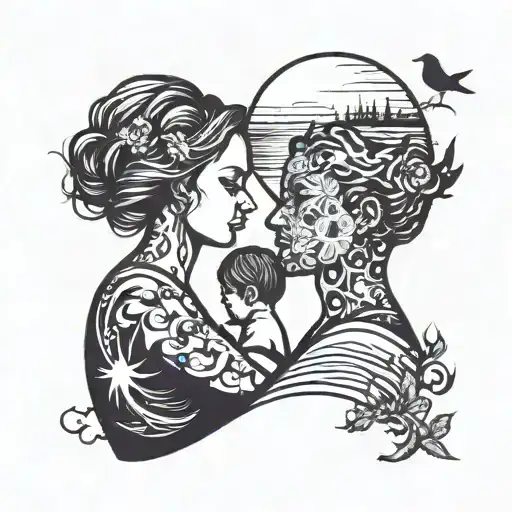 Mom And Son Beach Silhouette