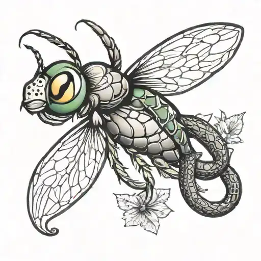 Snake And Bee Looking