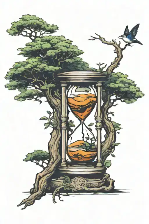 Hour Glass With Bonsai Tree Growing On Top Side