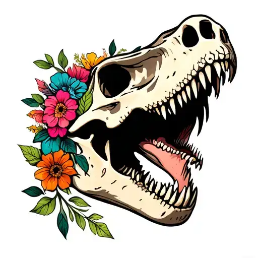 T Rex Skull With Flowers