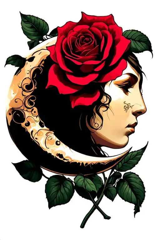 Moon And Red Rose