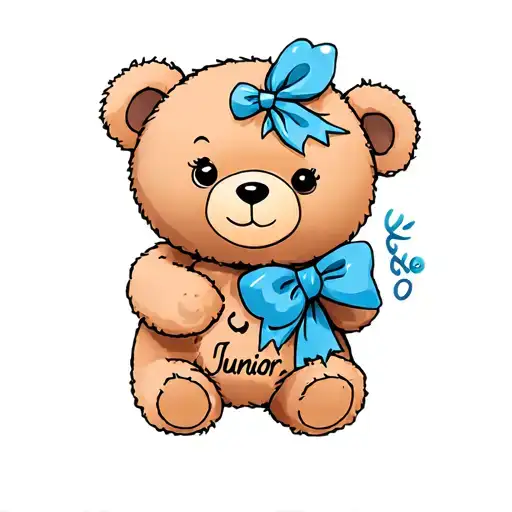 Teddy Bear With Blue Bow And The Word Junior