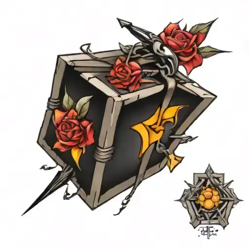 Cube Tattoo With All Side Archers Bow Made