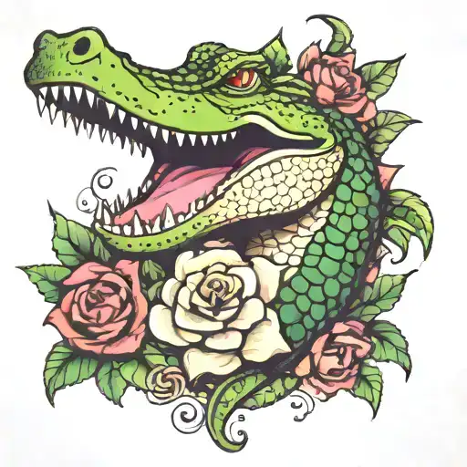 Crocodile With Floral Design