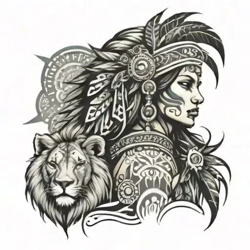 Tribal Woman With Lion Headdress Portrait