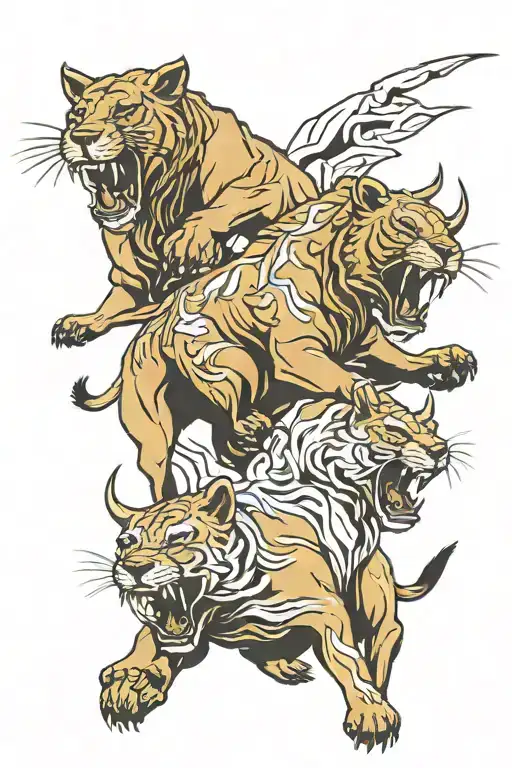 Bull Chasing Lioness Roaring