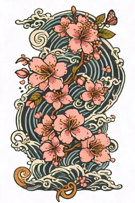 Waves With Cherry Blossoms