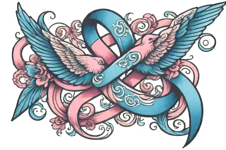 Blue And Pink Ribbon Infinity Symbol 3 Birds Flying