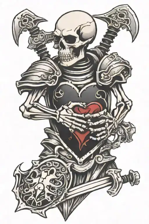 Skeleton In Armour Holding A Heart