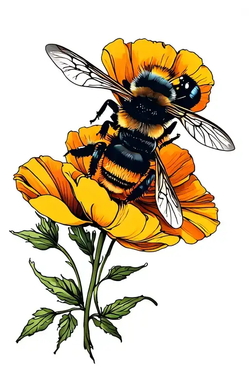California Poppy With A Bumble Bee