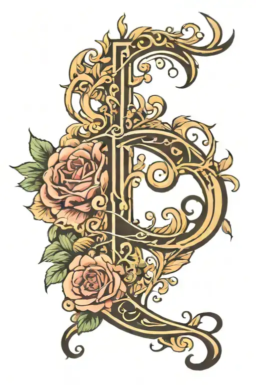 T In Calligraphy As Part Of Rosebud Centrally Overlaid On Top