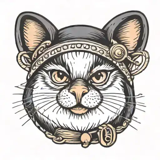 Penguin Wearing Cat Ears Hat And Holding A Cat Head Pebble In Hand