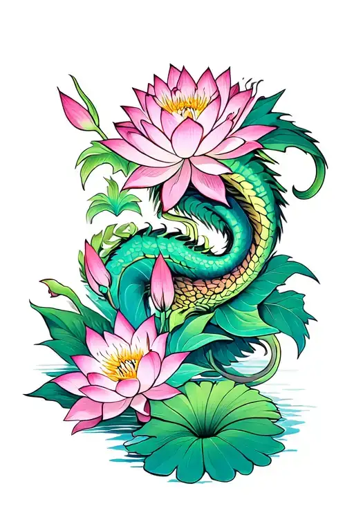 Lotus Flowers And Drangons Forest Landscape