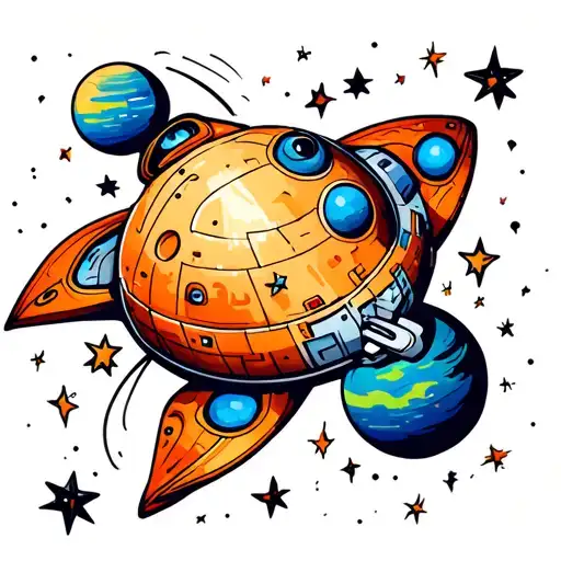 Spaceship Flying Through Stars With Planets