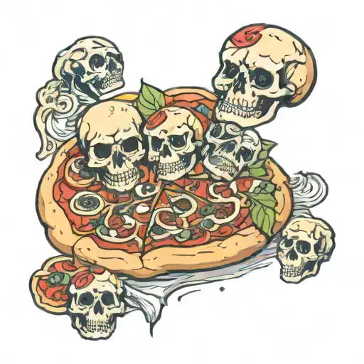 Pizza With Skulls And Toppings Arranged