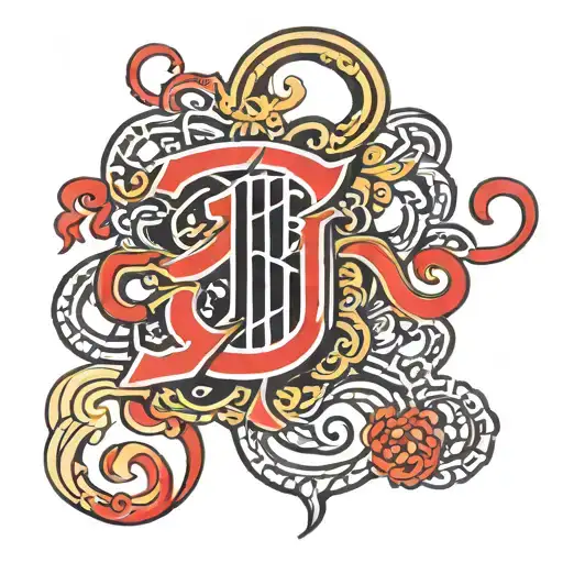 Red And Black Line Shin Tattoo Thai Lettering Vertical