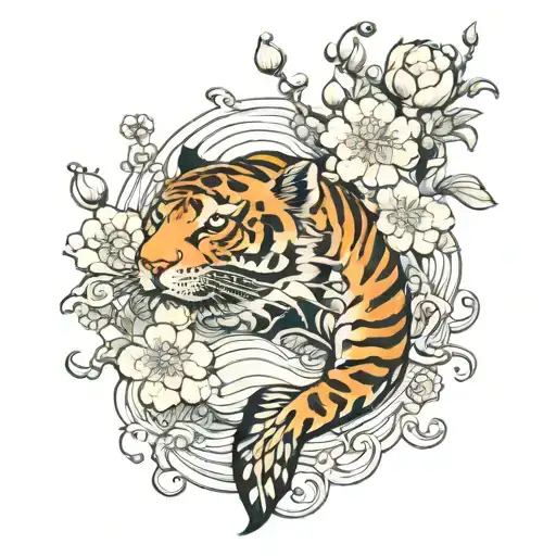Tiger Cherry Blossom Japanese Temple Koi Fish