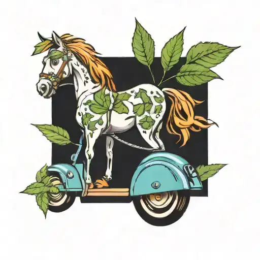 Horse And Push Scooter And Weed Leaf