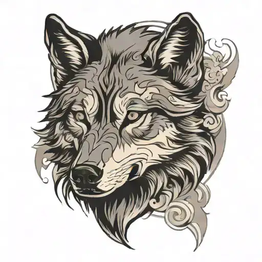 Wolf Head With Smokey Background Black
