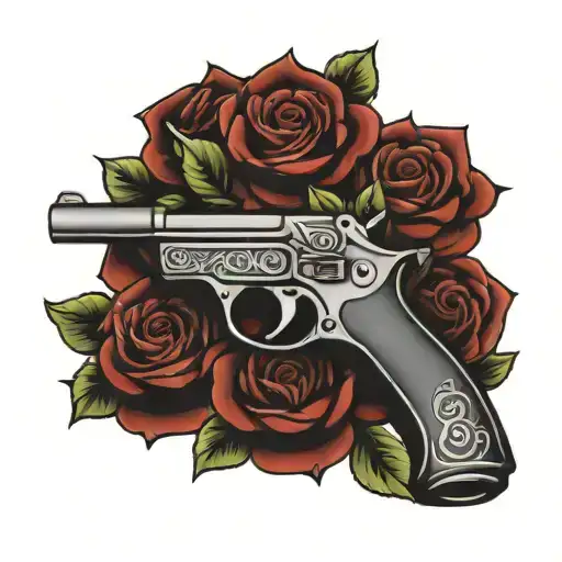 Silenced Pistol Surrounded By Roses