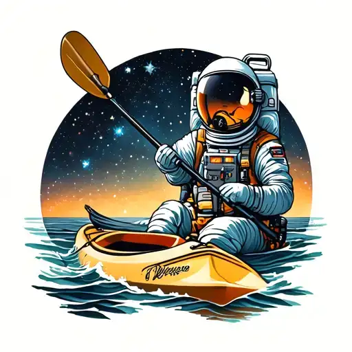 Galaxy Filled With Stars And Astronaut On Kayak