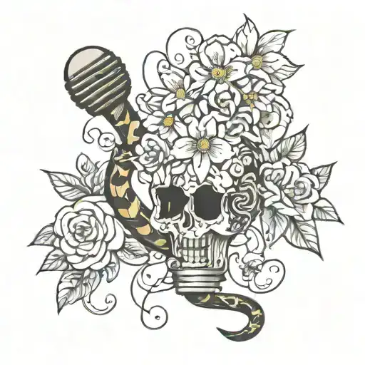 Broken Light Bulb Filled With Flowers And A Snake Coiled