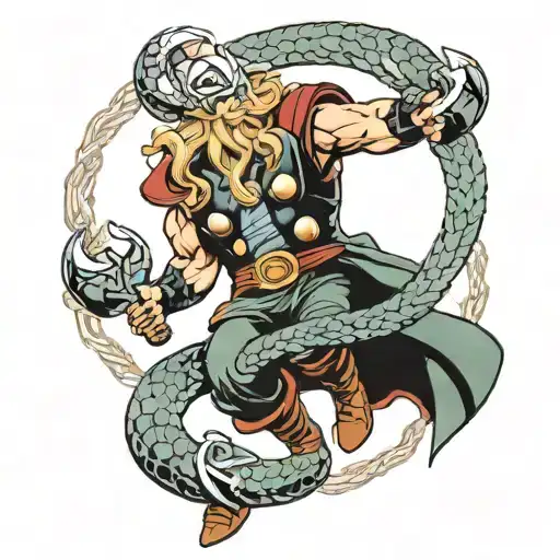Thor Fighting The World Serpent