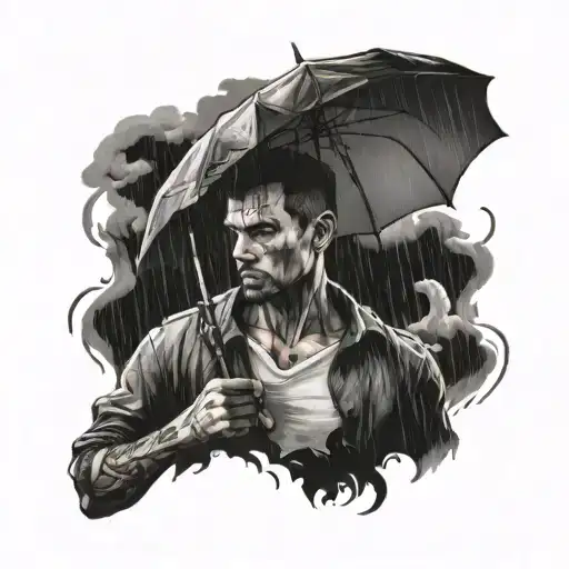 Man Holding Umbrella In Rain Strom Heading