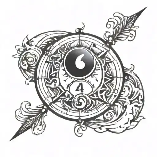 Number 14 In Compass With Yin Yang