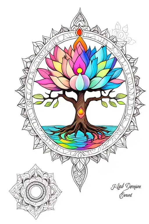 Mandala Art Tree Of Life With Lotus And Kundalini Chakra