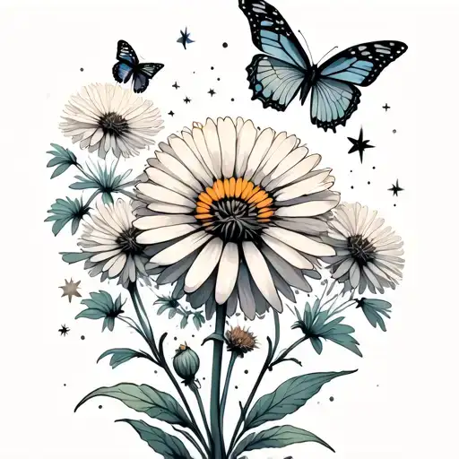 Dandelion Turing Into Daisies With Butterflies And Stars