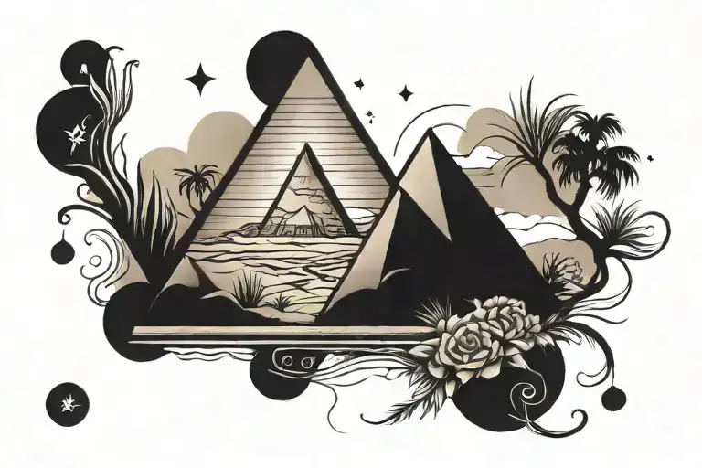 Pyramid Desert Scenery Inner Upper Arm Tattoo Design
