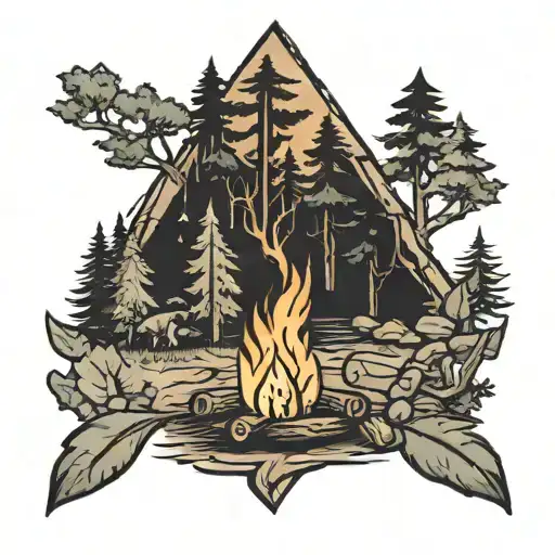 Family Campfire Surrounded By Trees