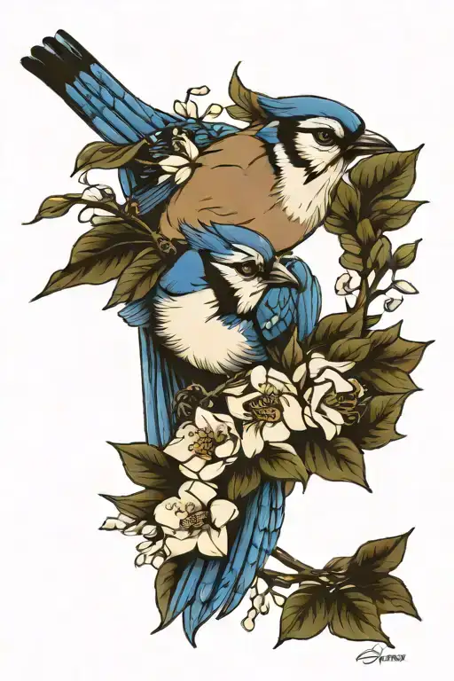Blue Jay With Jasmine Flowers