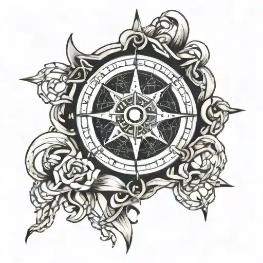 Compass Rose With Large Chains Wrapped Around The Forearm