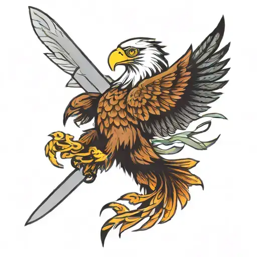 Eagle Flying Leon With Snake Sword