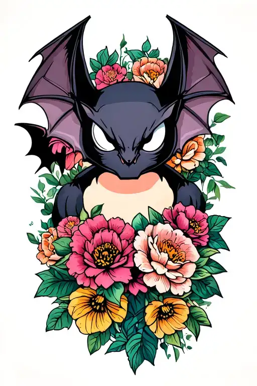 Bat With Flowers Surrounding
