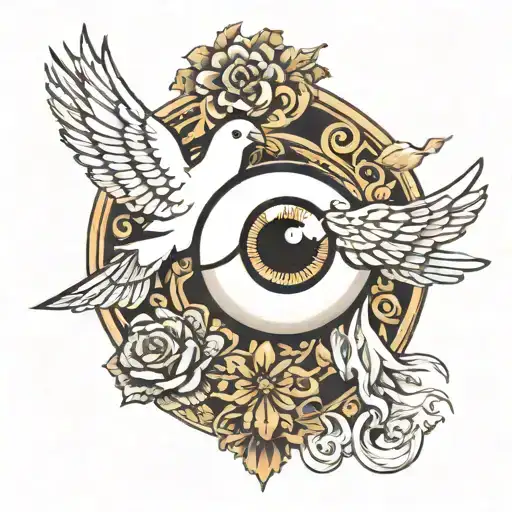 Eye Ball And Dove Flying