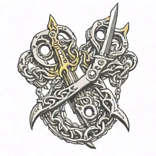 A Pair Of Ornette Scissors Cutting Through 1 Of 2 Thick Heavy Strong Chains