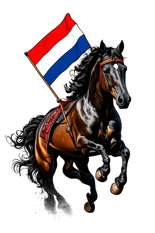 Frisian Flag And Fresian Horse Jumping