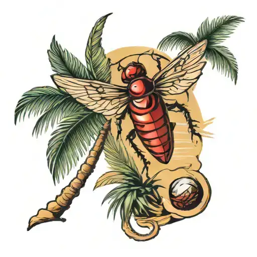 Cricket Bug And 2 Palms Tree On The Beach Scene