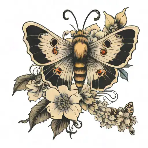 Moth And Flowers Surrounding