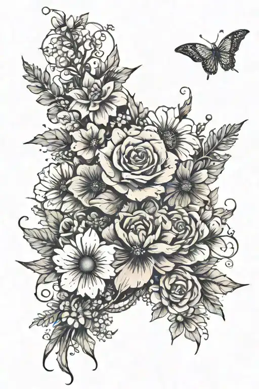 Earthy Spine Tattoo With Flowers